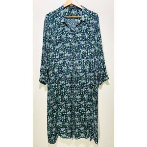 J. Crew Blue and Green Long Sleeve Maxi Dress